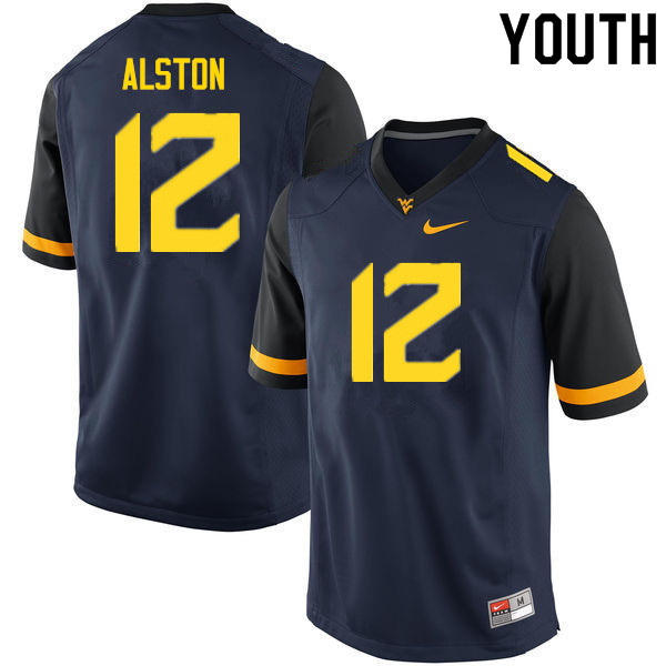 Youth #12 Taijh Alston West Virginia Mountaineers College Football Jerseys Sale-Navy - Click Image to Close
